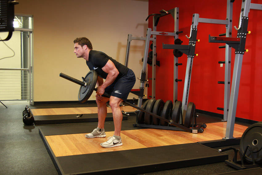 Bent Over One-Arm Long Bar Row variant 2